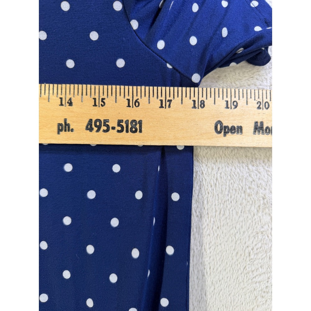Talbots Polka Dot Top Women Petites MP Blue Short Sleeve Side Tie Soft Knit - Picture 5 of 7